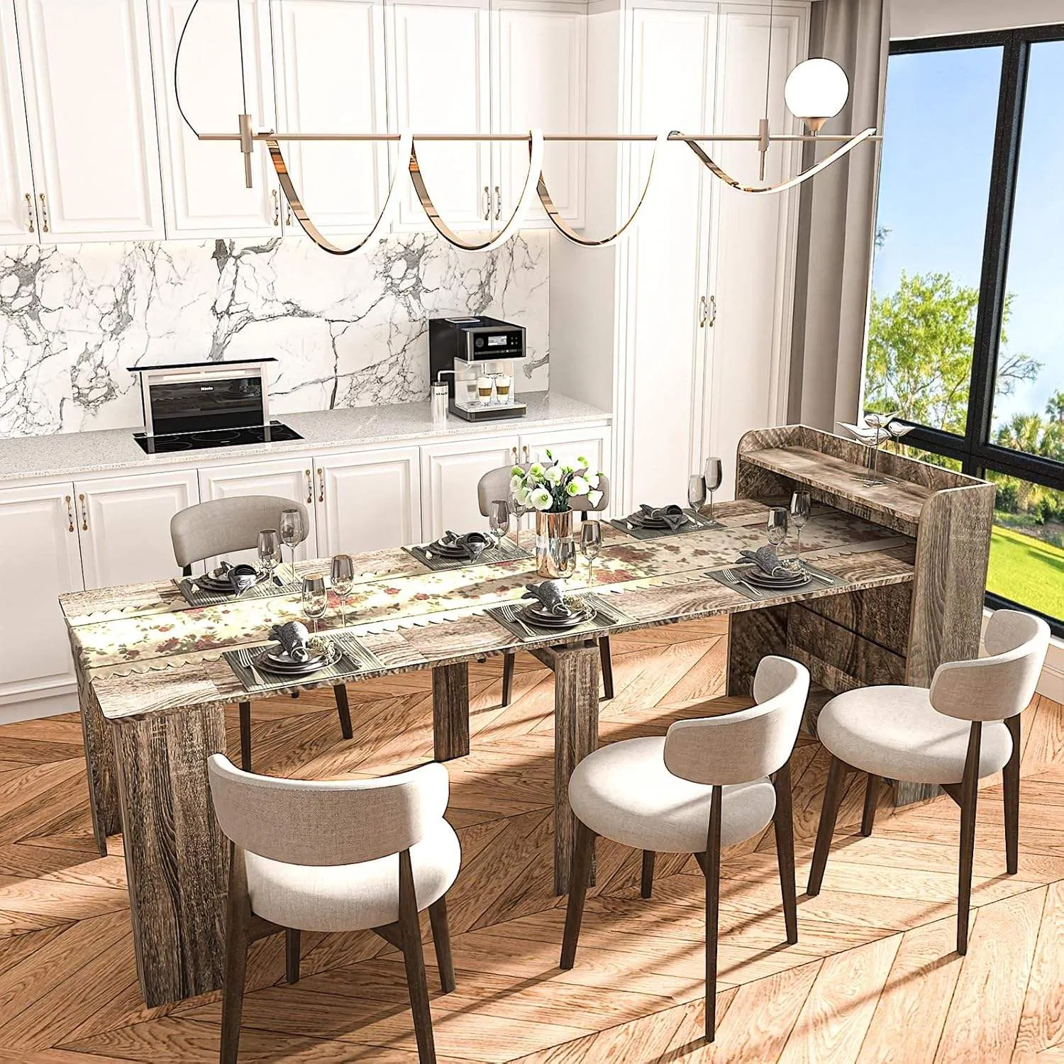 Mesa de Jantar de Madeira Estilosa e Extensível para Casa com Opções de Comprimento e Design Personalizados