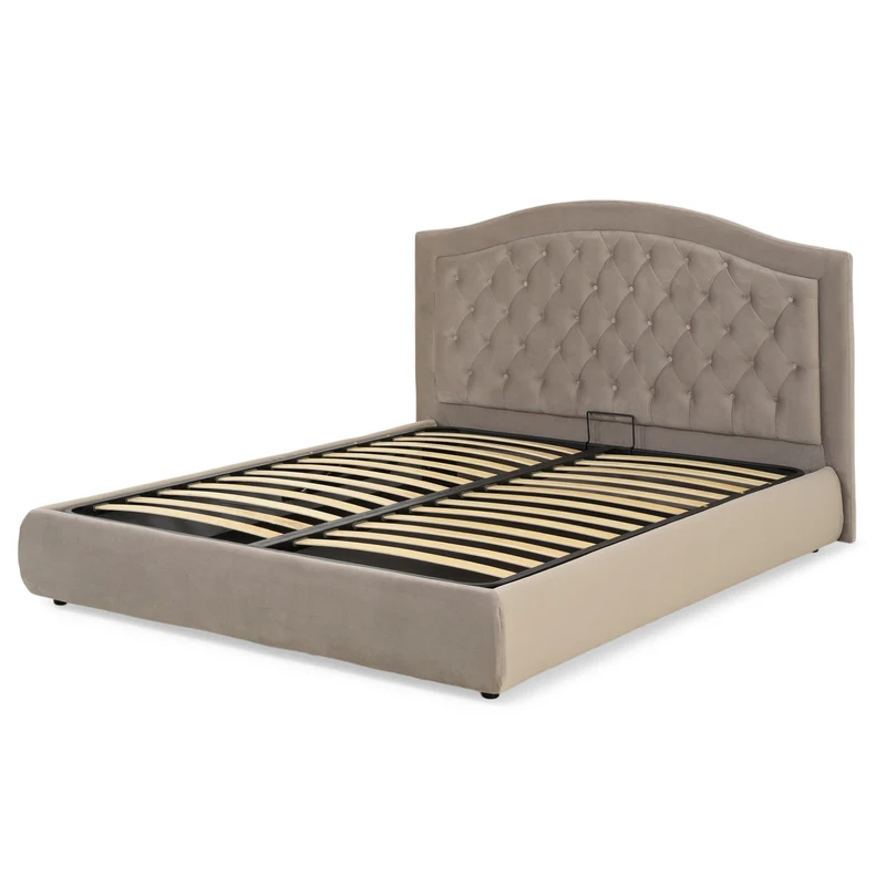 Cama de Casal Luxuosa com Cama Queen King Size, Padrão de Grade de Diamante, Cama Estofada com Compartimentos que Economizam Espaço, Cama com Armazenamento em Plataforma