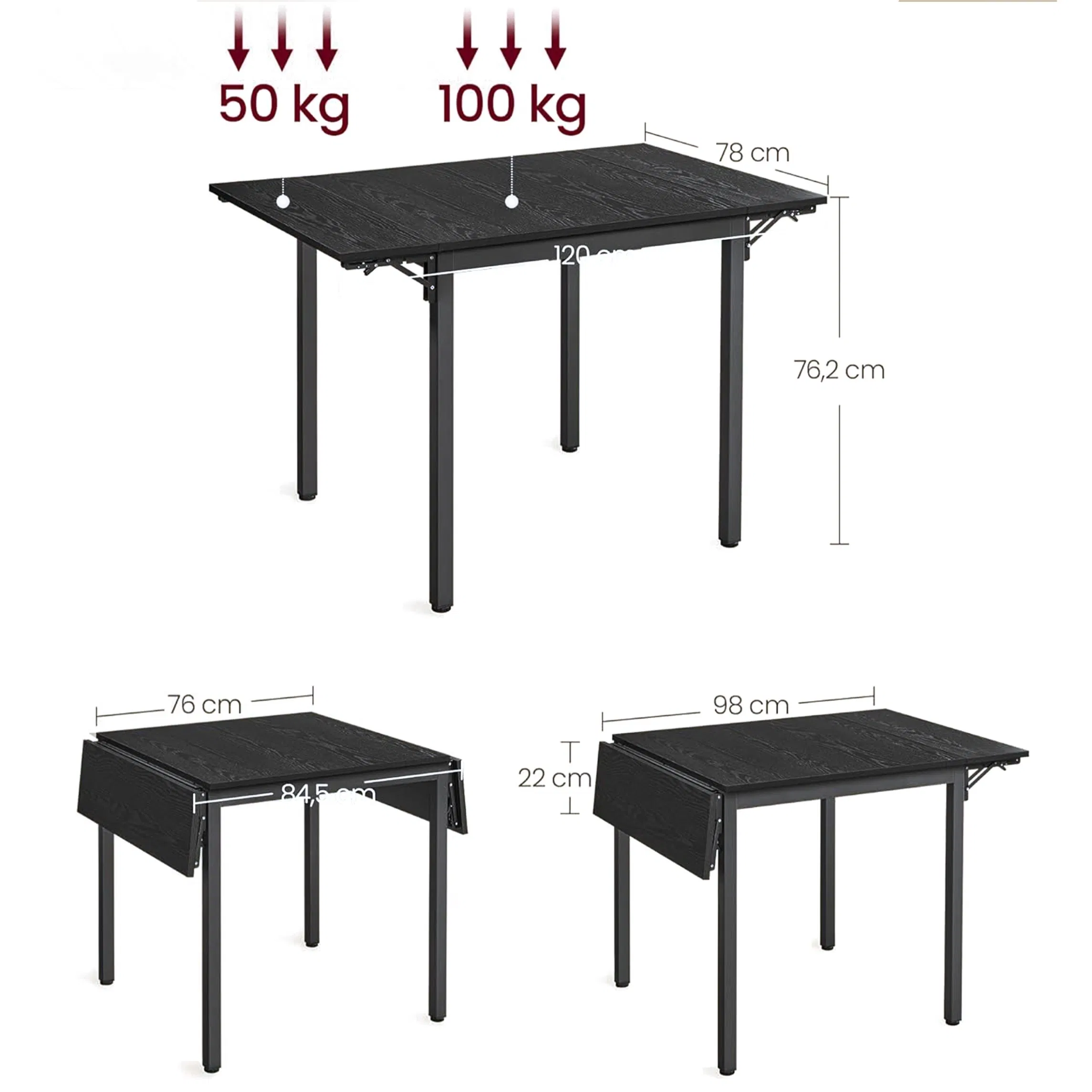Mesa de Jantar Dobrável Moderna com Folha Extensível, Mesa de Bar para Espaços Pequenos