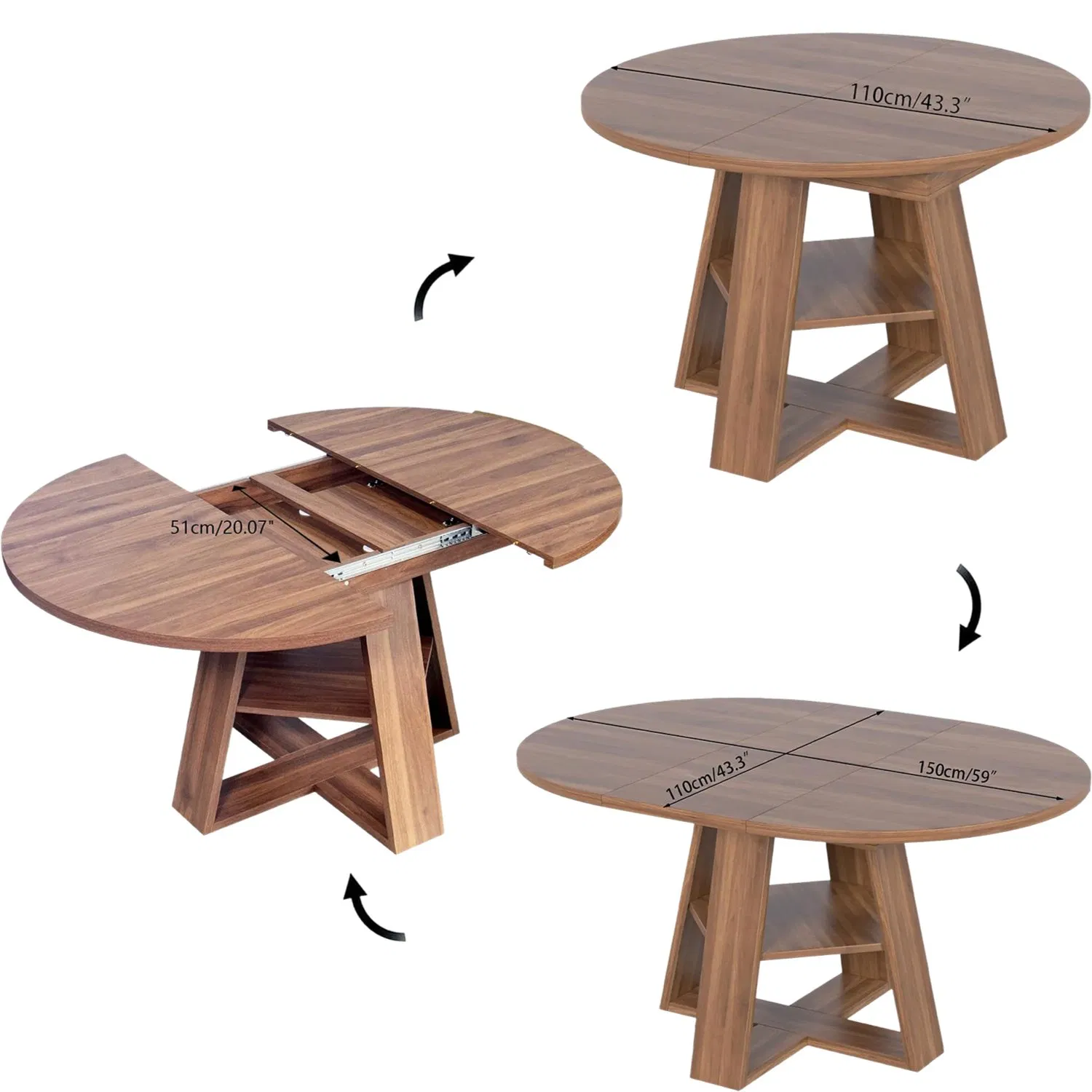 Mesa de Jantar de Madeira Moderna e Luxuosa para Casa, Hotel e Café, Durável e Fácil, Mesa de Jantar Extensível para Todas as Ocasiões, Móvel Oval