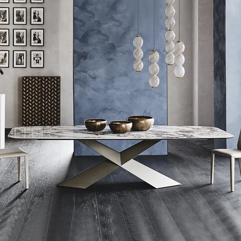 Mesa de Jantar Redonda de Mármore com Acabamento Brilhante para Sala de Estar, Móveis Personalizados e Minimalistas