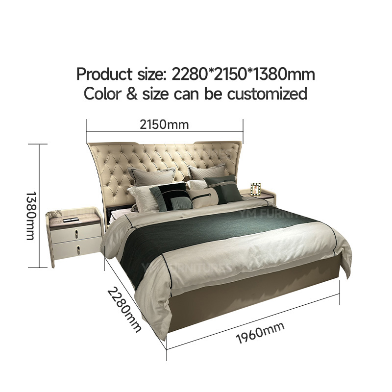 Cabeceira Estofada de Veludo Villa Master Leather Tuffed Mobiliário Cama King Size Dupla com Espaço de Armazenamento