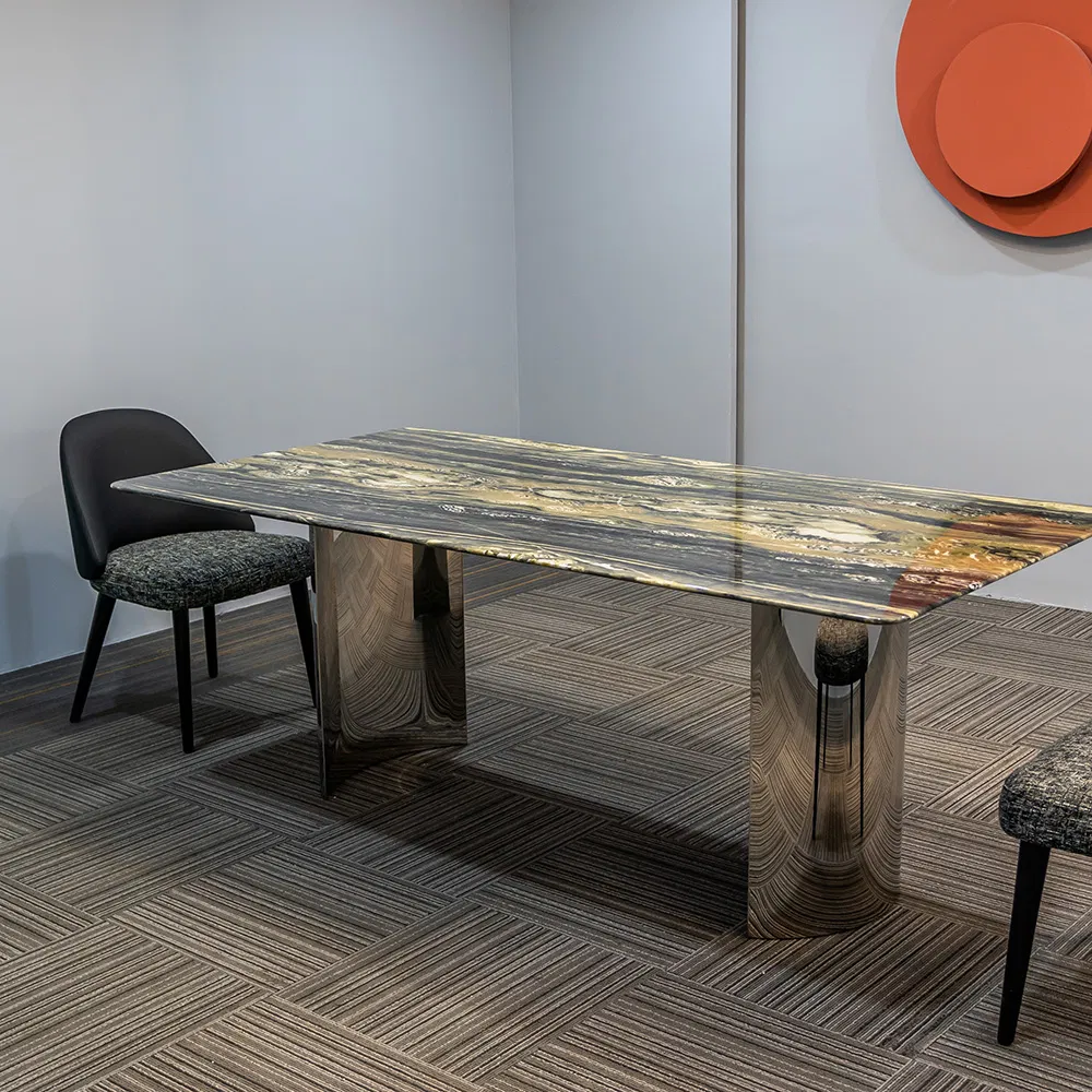 Mesa de Jantar Extensível de Pedra Ardósia para Artista Moderno, Conjunto de Mesa e Cadeiras para Sala de Jantar que Economiza Espaço