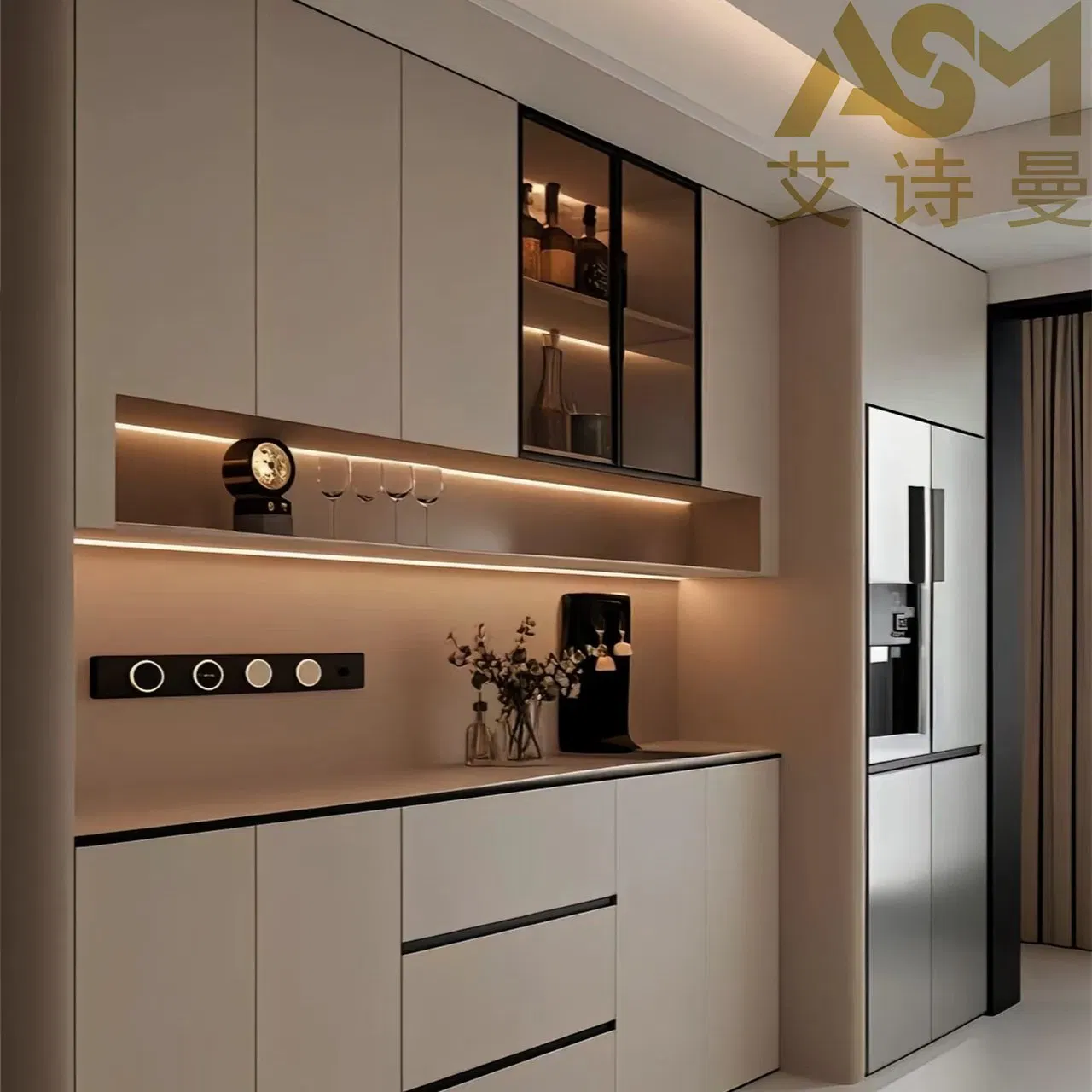 Armário de Jantar Moderno Nórdico em Madeira Escura, Móvel Multifuncional de Armazenamento, Buffet Moderno em Madeira