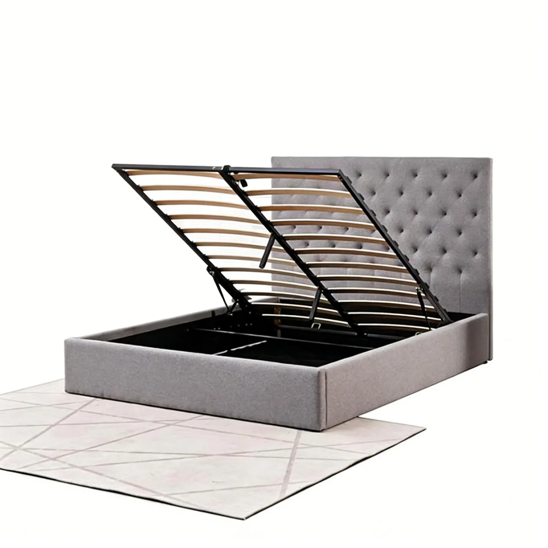 Cama de Luxo Estofada Contemporânea por Atacado com Grande Espaço de Armazenamento e Estrutura de Cama Elevatória