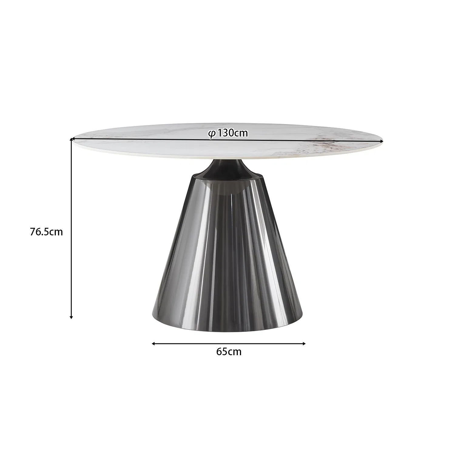 Mesa de Jantar Redonda de Pedra Sinterizada de Luxo Leve com Base Metálica Elegante