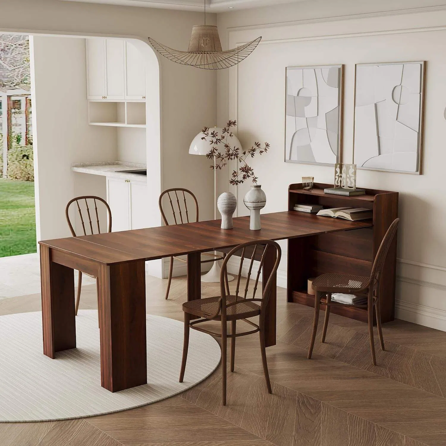 Mesa de Jantar de Madeira Estilosa e Extensível para Casa com Opções de Comprimento e Design Personalizados