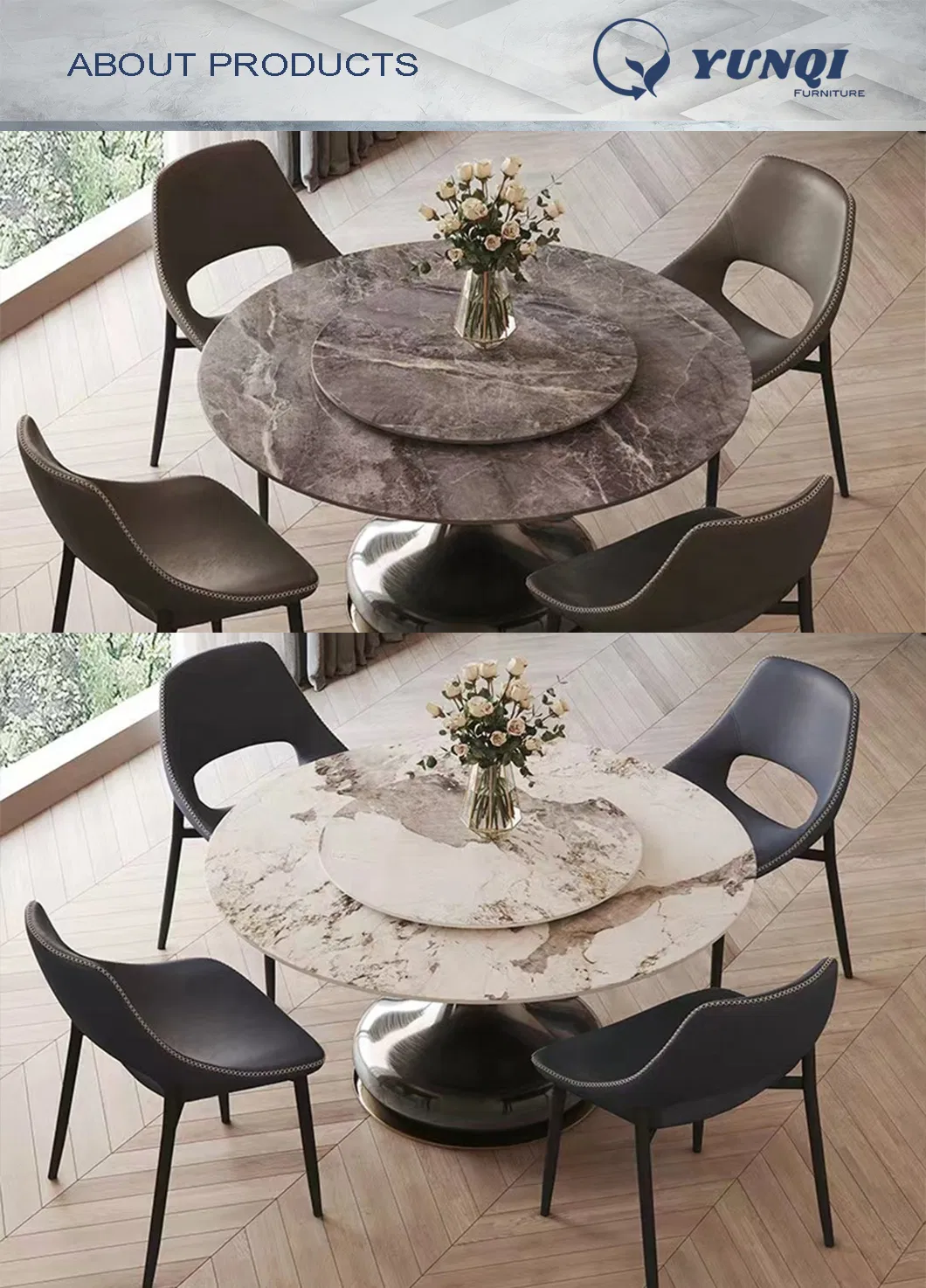 Mesa de Jantar Redonda Personalizada em Mármore de Luxo Moderno Nórdico com Estrutura em Aço Inoxidável de Alta Qualidade e Novo Design em Lousa Branca