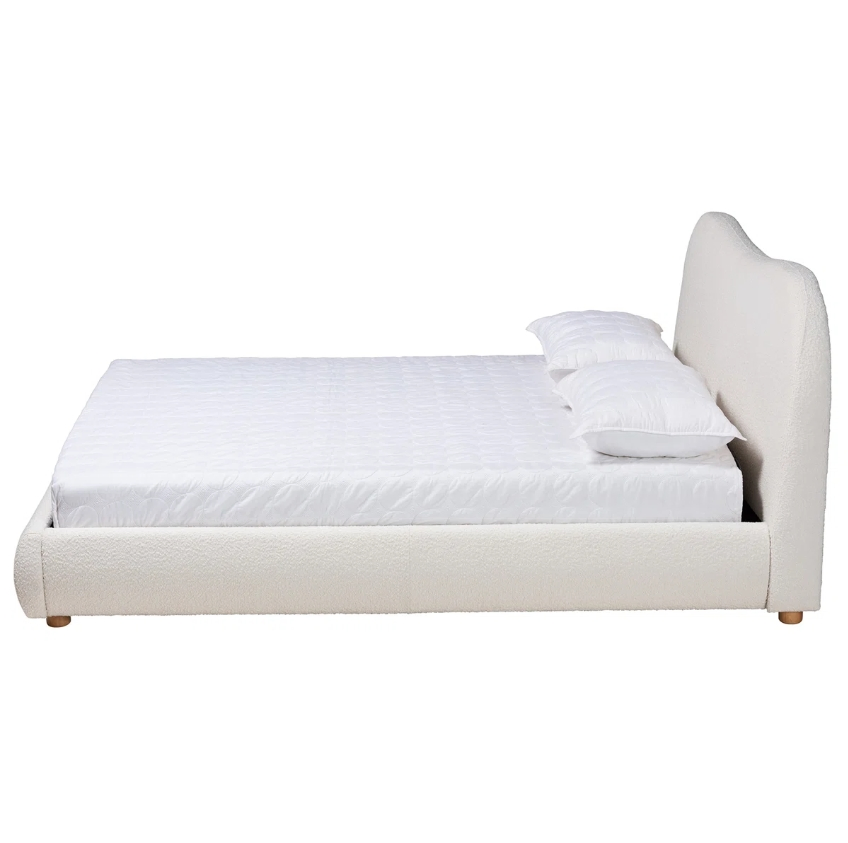 Cama Plataforma Estofada Boucle Aconchegante com Cabeceira