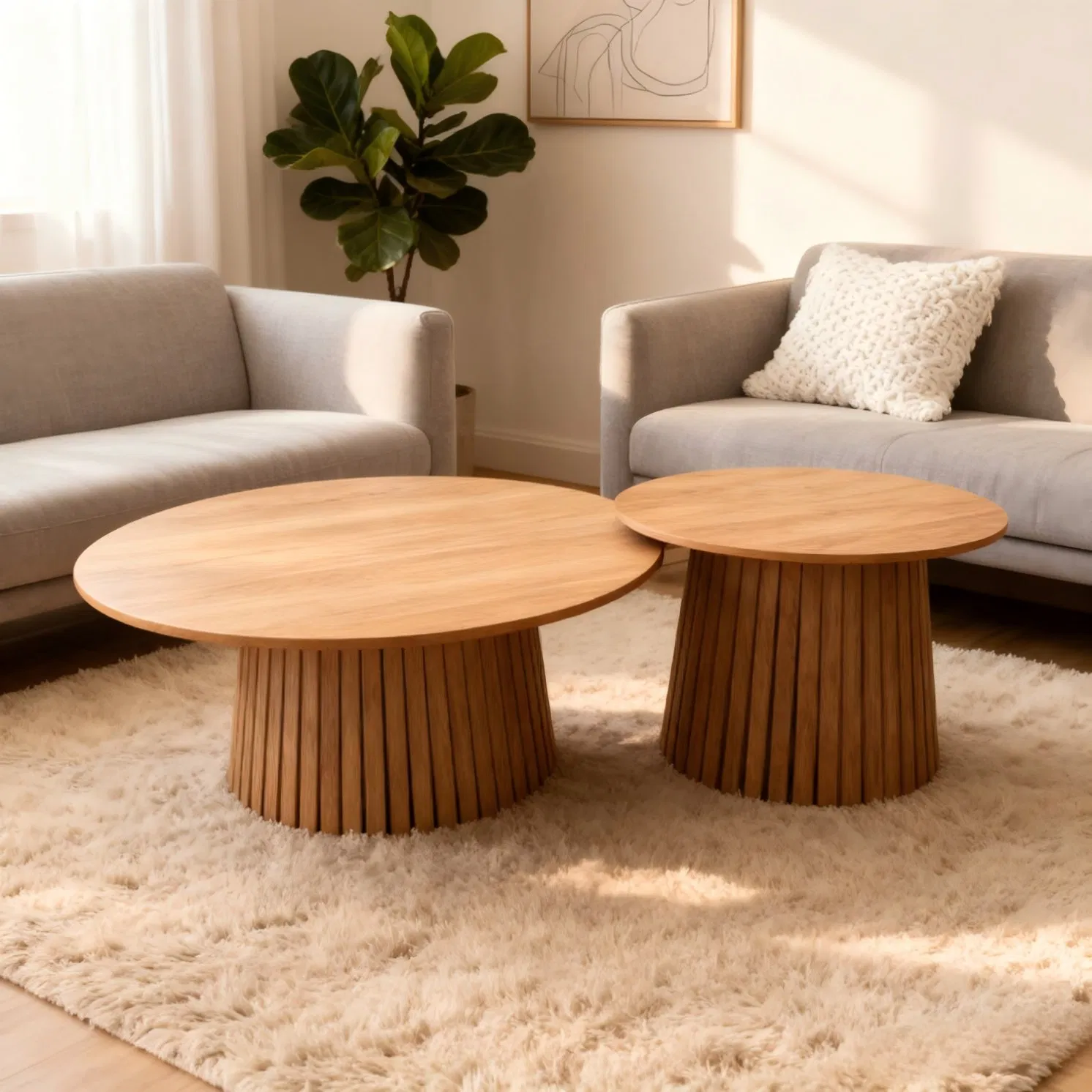 Mesa de Café Redonda Moderna em Madeira com Topo e Base em MDF para Sala de Estar, Jantar, Hotel, Conjunto de Mesa de Chá Mobiliário
