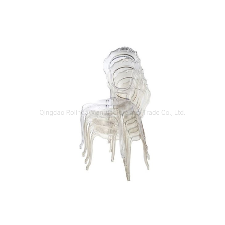 Cadeira Armless Estilo Antiguidades Europeias Transparente Belle Époque VIP para Evento Real Cristal Empilhável Bella para Aluguel de Jantar e Casamento