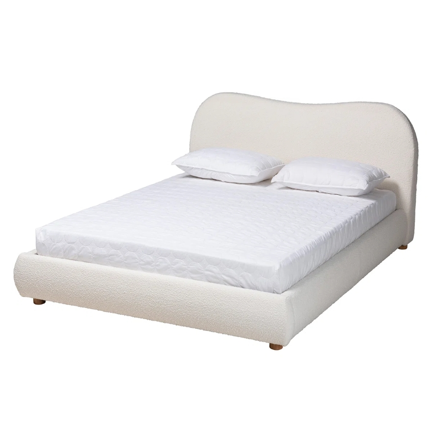 Cama Plataforma Estofada Boucle Aconchegante com Cabeceira