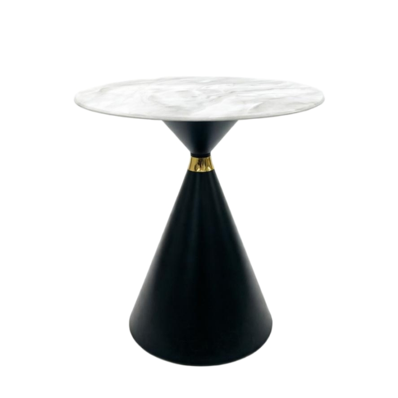 Mesa de Jantar Redonda Moderna Base Pedestal Tampo de Pedra Sinterizada Acento Dourado Mesa de Cozinha Interna