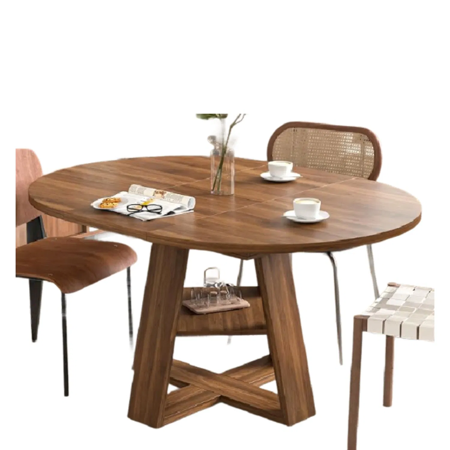 Mesa de Jantar de Madeira Moderna e Luxuosa para Casa, Hotel e Café, Durável e Fácil, Mesa de Jantar Extensível para Todas as Ocasiões, Móvel Oval