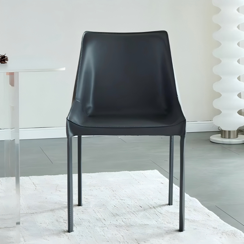 Cadeira de Jantar Moderna sem Braços em Couro PU, Cadeira Lateral Estofada Minimalista
