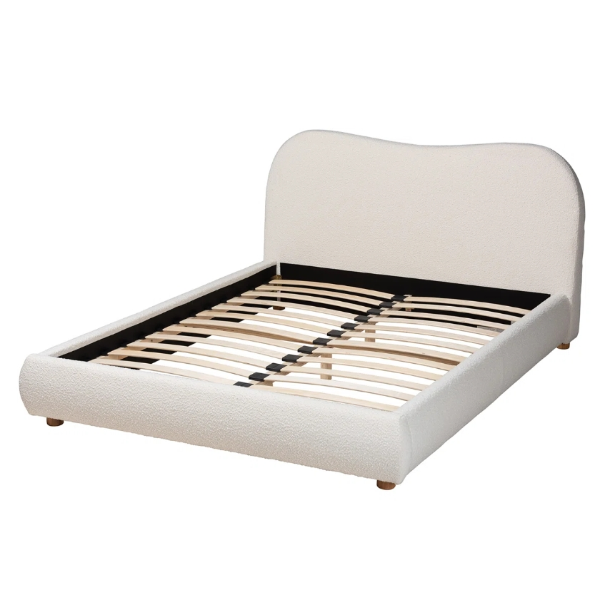 Cama Plataforma Estofada Boucle Aconchegante com Cabeceira