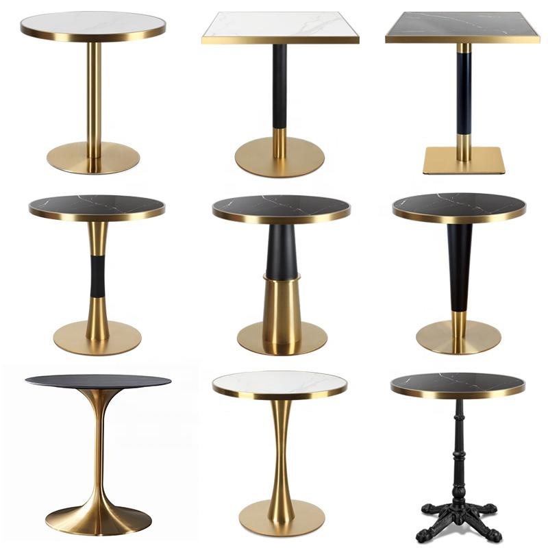 Mesa de Café e Jantar de Mármore Redonda Quadrada Personalizada por Atacado com Base Dourada para Restaurante