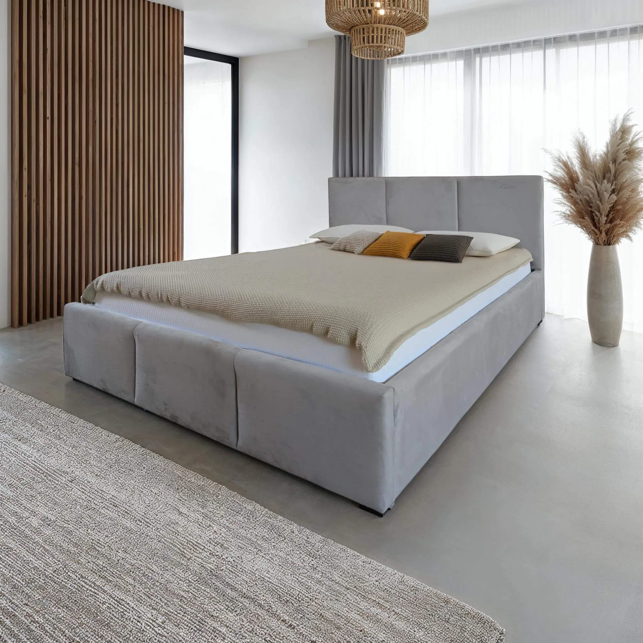 Cama de armazenamento de luxo italiana tamanho queen king com estofamento macio, cama de armazenamento com design de estrutura metálica que economiza espaço, móveis para quarto da UE com FSC