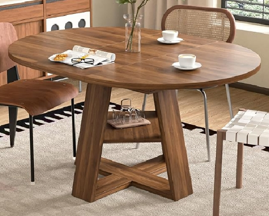 Mesa de Jantar de Madeira Moderna e Luxuosa para Casa, Hotel e Café, Durável e Fácil, Mesa de Jantar Extensível para Todas as Ocasiões, Móvel Oval