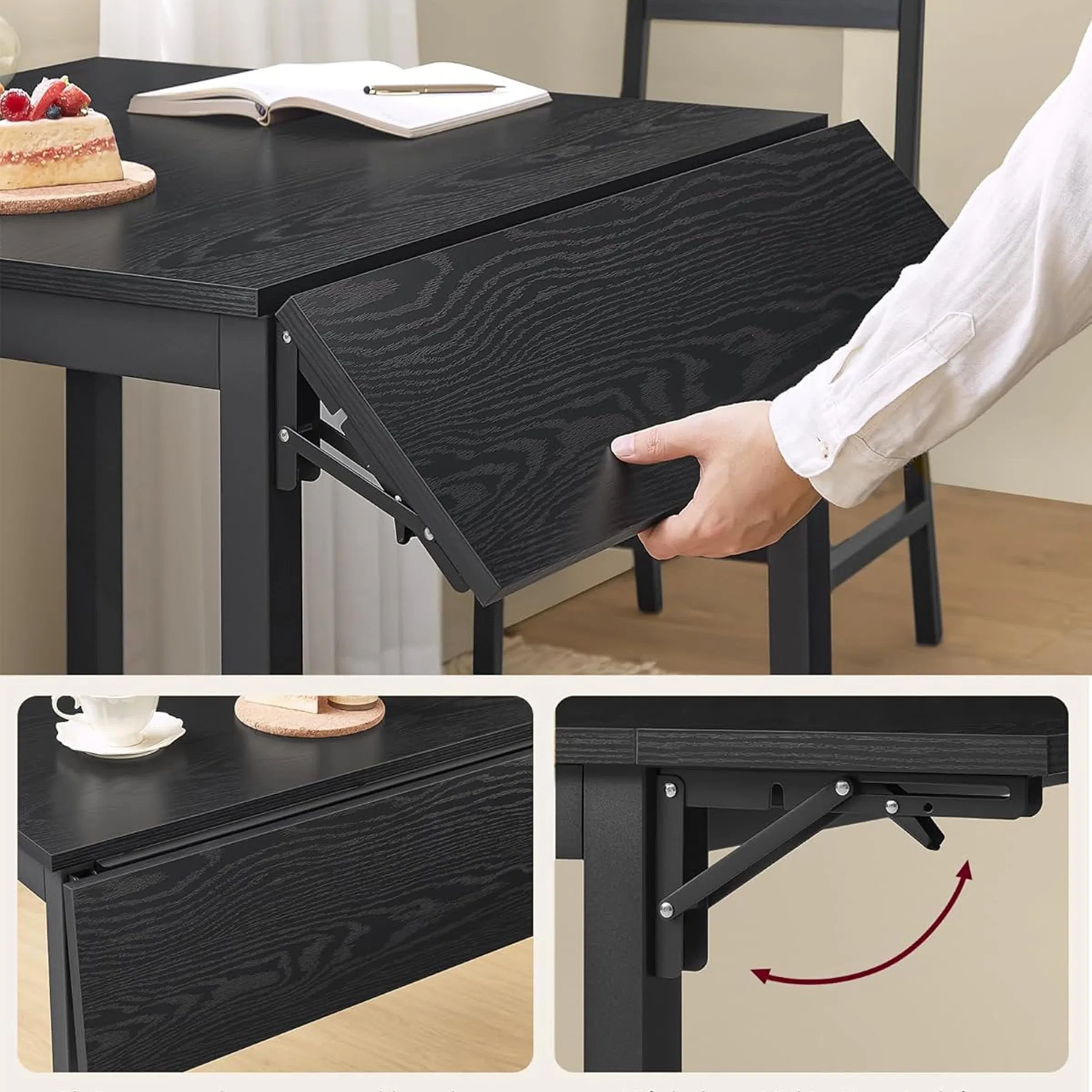 Mesa de Jantar Dobrável Moderna com Folha Extensível, Mesa de Bar para Espaços Pequenos