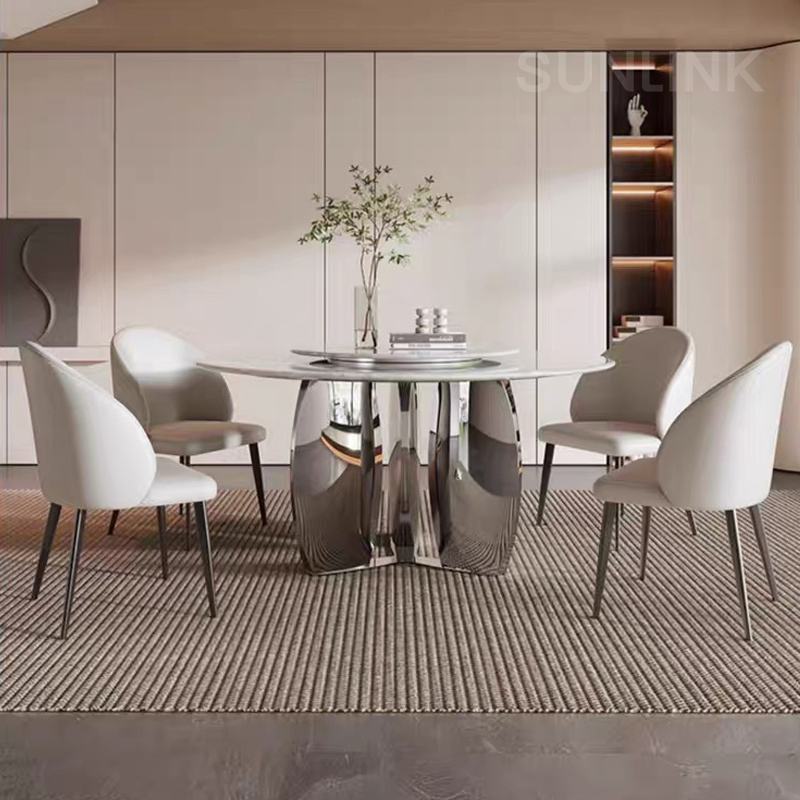 Conjunto de Jantar de Alta Qualidade em Aço Inoxidável Prata com Mesa de Jantar Redonda