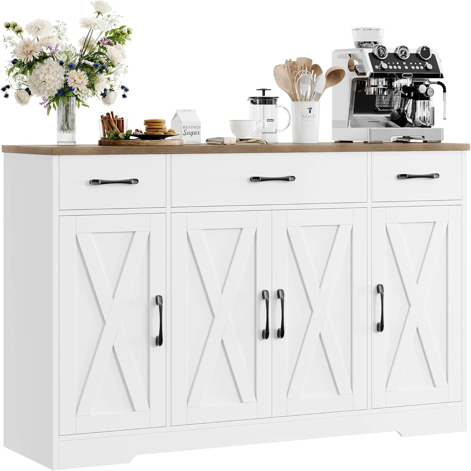 Buffet Lateral de Luxo Moderno com Gavetas, Armário de Armazenamento Elegante para Sala de Jantar