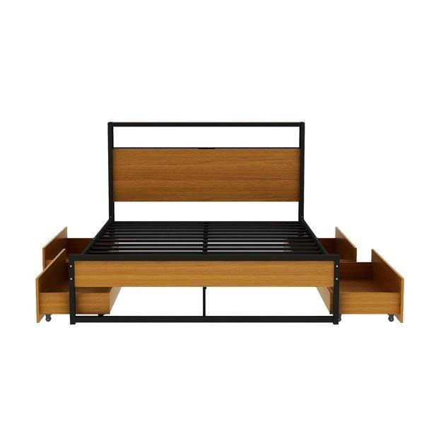 Estrutura de Cama Plataforma Metálica Retro Elegante com Portas USB