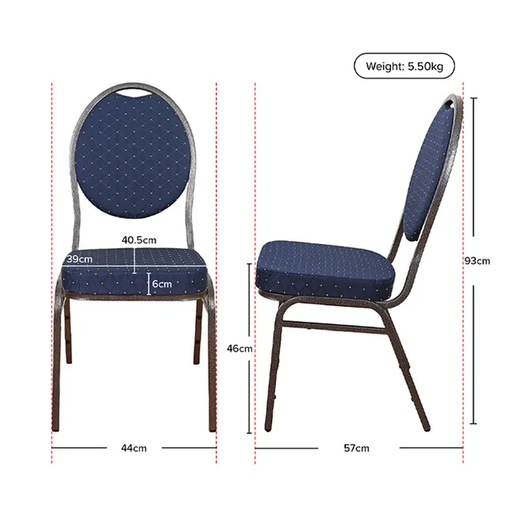 Cadeiras de Jantar Modernas Baratas com Estofado Azul e Estrutura de Metal para Eventos
