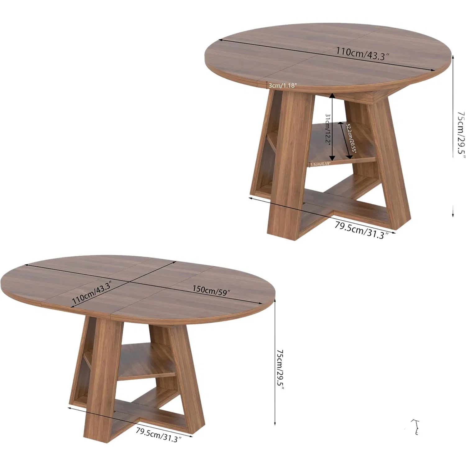 Mesa de Jantar de Madeira Moderna e Luxuosa para Casa, Hotel e Café, Durável e Fácil, Mesa de Jantar Extensível para Todas as Ocasiões, Móvel Oval