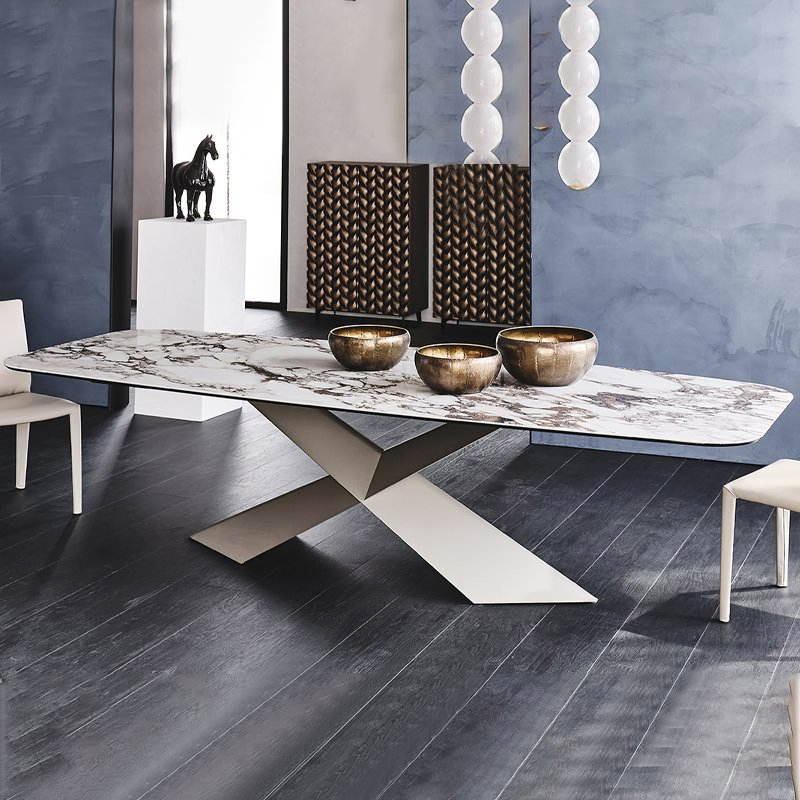 Mesa de Jantar Redonda de Mármore com Acabamento Brilhante para Sala de Estar, Móveis Personalizados e Minimalistas