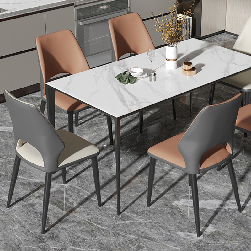Conjunto de Mesa de Jantar Redonda Mobiliário de Sala de Jantar Mesa de Pedra Sinterizada Base de Metal Tampas de Cadeira R035A01