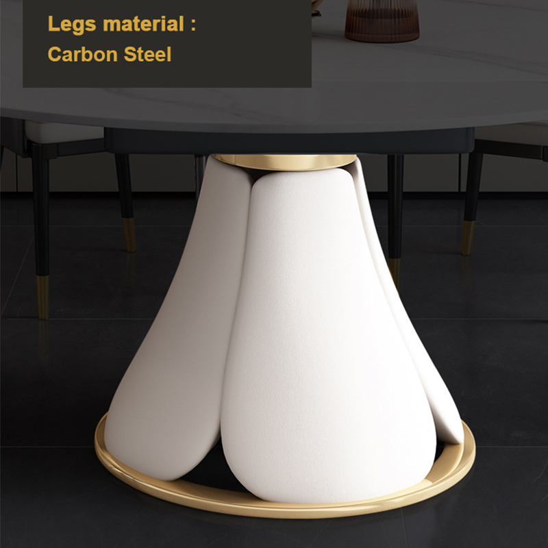 Conjunto de Jantar Redondo de Mármore com Tampo de Pedra Sinterizada Moderna de Luxo e Pernas Douradas Simples 6 Lugares