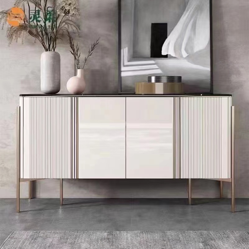 Móvel de Sala de Estar de Hotel Moderno Buffet Branco Lacado Lateral em Mármore