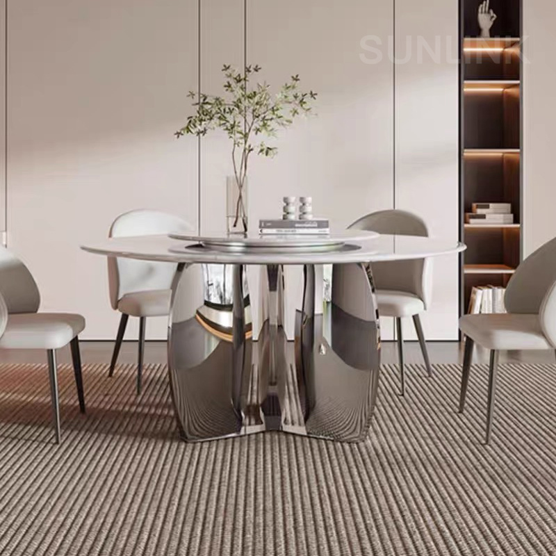 Conjunto de Jantar de Alta Qualidade em Aço Inoxidável Prata com Mesa de Jantar Redonda