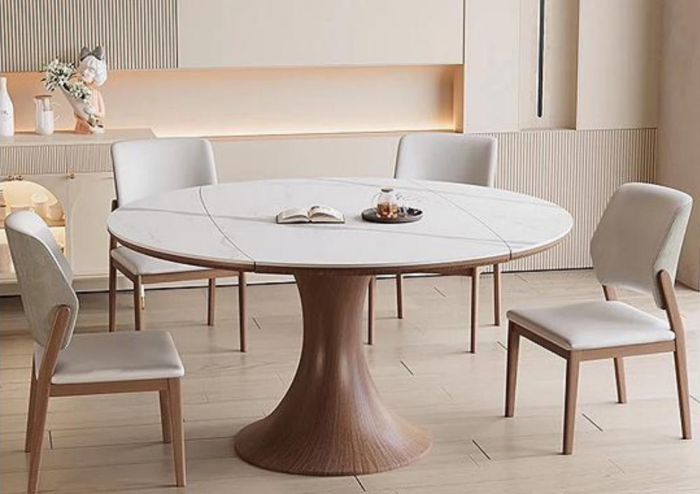 Mesa de Jantar Redonda Elegante em Pedra Sinterizada com Mármore Personalizado