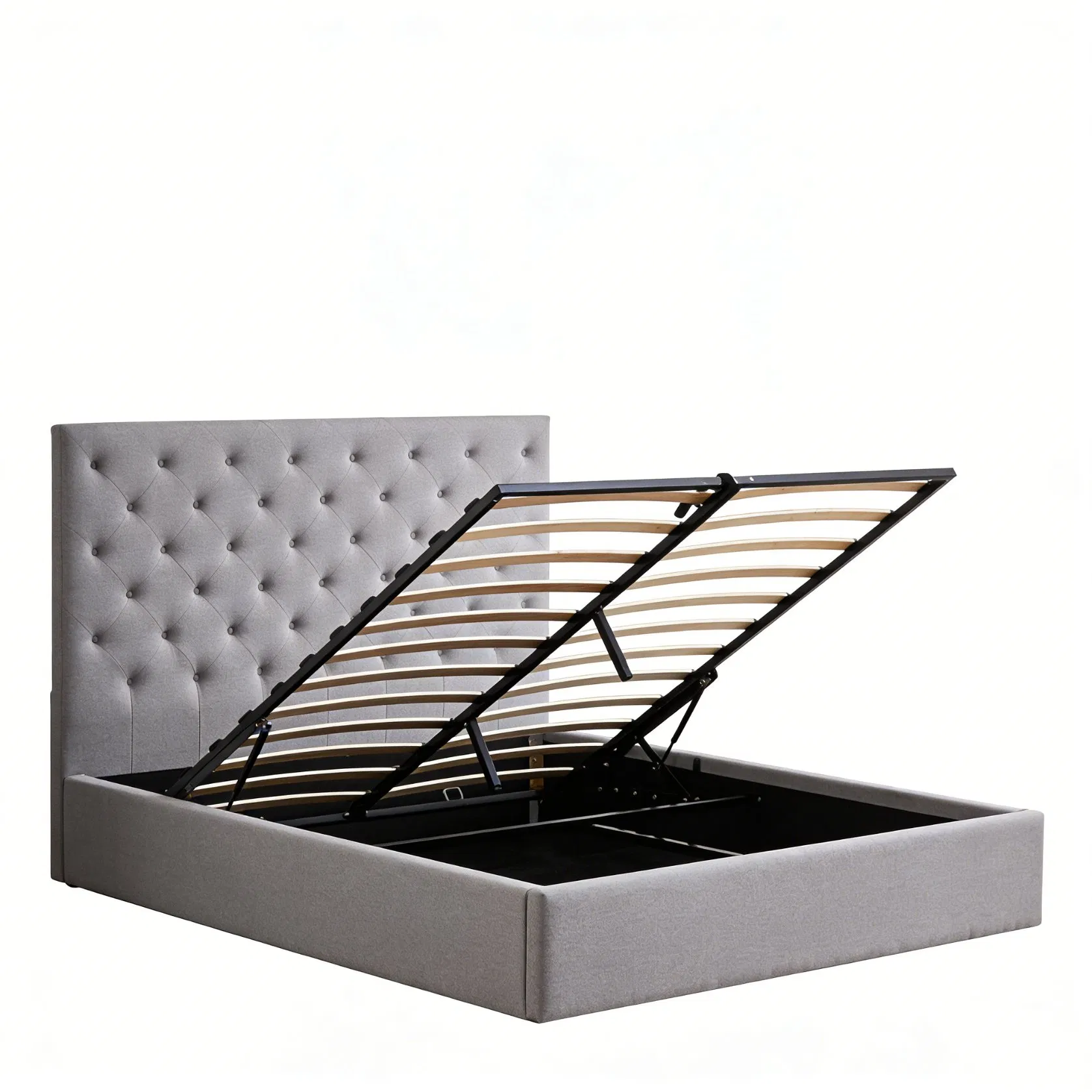 Cama de Luxo Estofada Contemporânea por Atacado com Grande Espaço de Armazenamento e Estrutura de Cama Elevatória