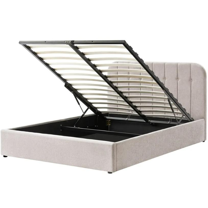 Cama de Casal Rainha Tamanho Europeu Cama Elevável Estrutura de Metal Estofada Cama com Espaço de Armazenamento