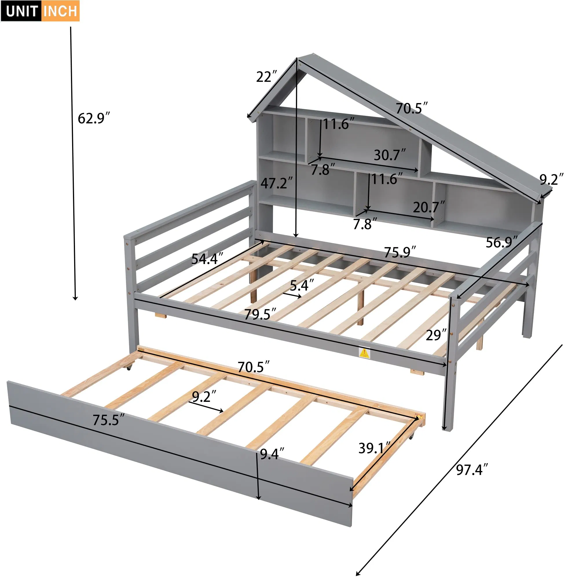 Cama de Plataforma Dupla em Couro PU com Cabeceira em Forma de Orelhas de Carton