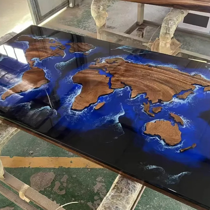 Mesa de Epóxi Personalizada de Fábrica OEM Mesa de Rio de Madeira Mobiliário Feito em Madeira e Epóxi Transparente Redonda Retangular 5cm Mesa de Jantar Transparente