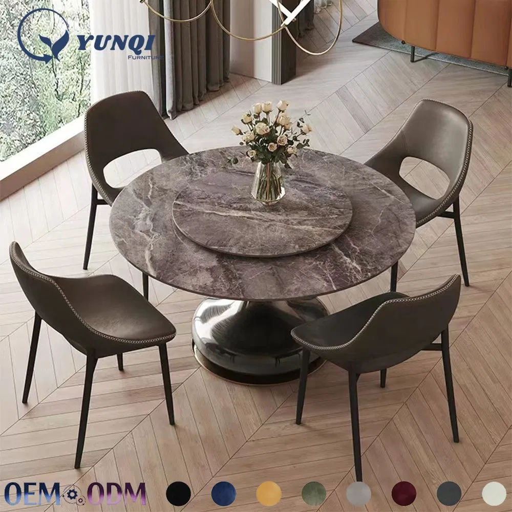 Mesa de Jantar Redonda Personalizada em Mármore de Luxo Moderno Nórdico com Estrutura em Aço Inoxidável de Alta Qualidade e Novo Design em Lousa Branca