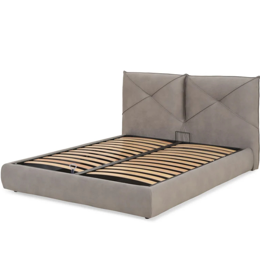 Cama com Cabeceira Estofada em Couro com Duplo Almofadado, Mecanismo Hidráulico, Cama com Armazenamento que Economiza Espaço com Estrutura de Cama Metálica Dobrável