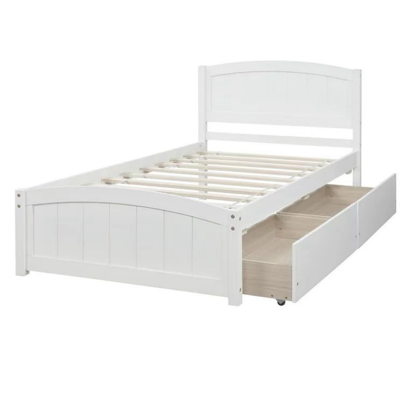 Cama infantil de madeira sólida branca a preço razoável com armazenamento em gaveta