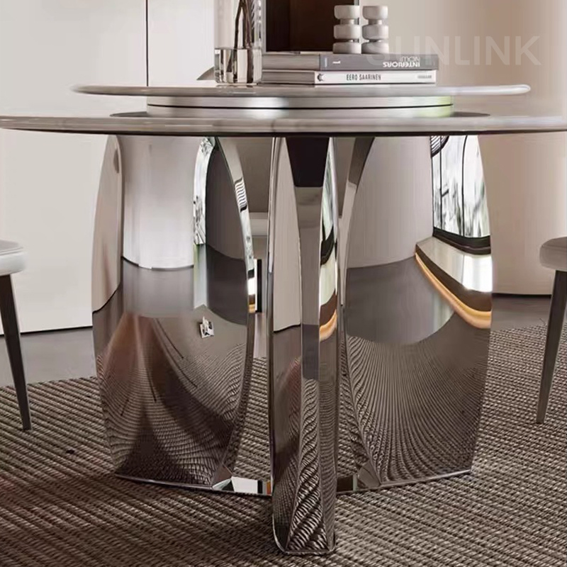 Conjunto de Jantar de Alta Qualidade em Aço Inoxidável Prata com Mesa de Jantar Redonda