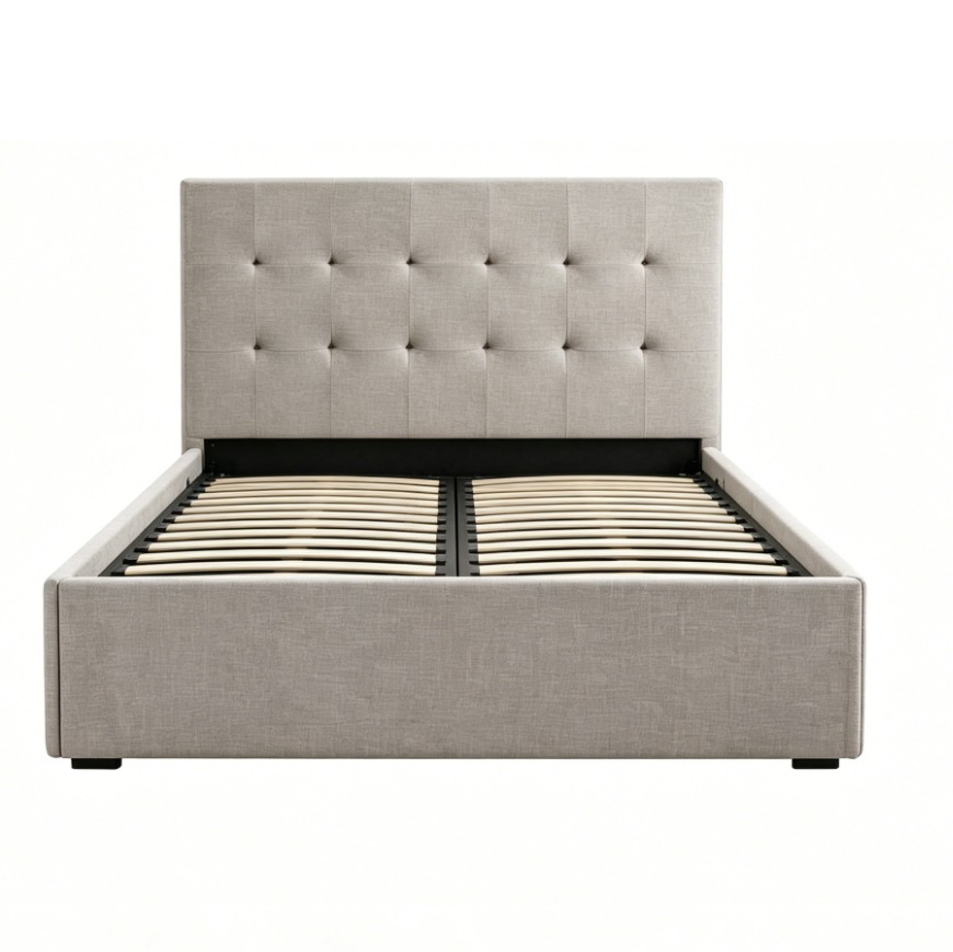 Plataforma de Cama Estofada com Pistão a Gás Cama King Size com Estrutura Dobrável Cama com Armazenamento em Container para Colchão