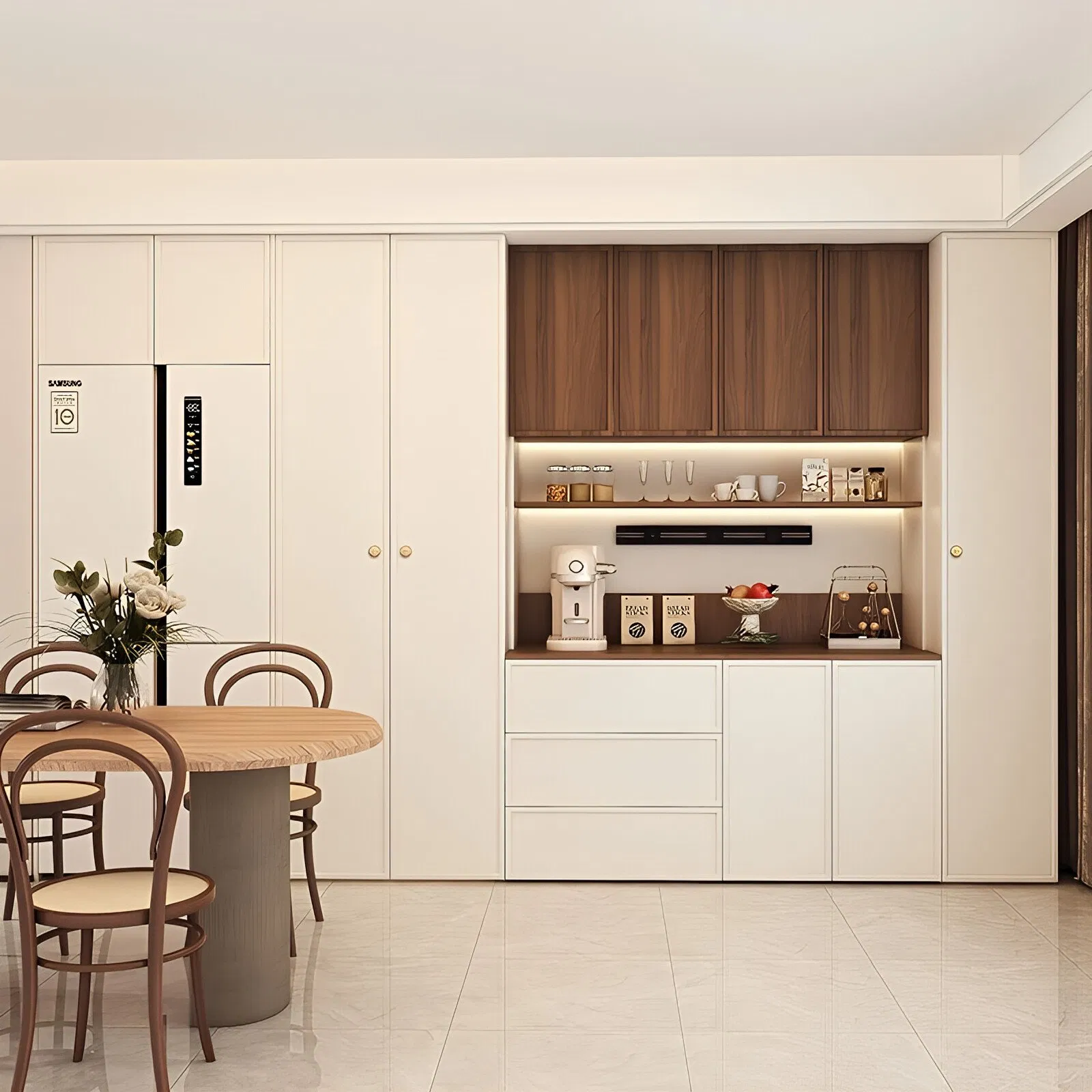 Buffet de Madeira Moderna de Luxo com Exibição, Armário de Armazenamento para Sala de Estar e Jantar, Móveis para Casa, Gaveteiro Moderno para Cozinha