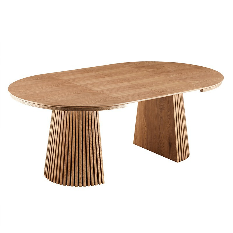 Mesa de Jantar Redonda Retrátil e Dobrável em MDF com Folheado de Madeira Sólida para Restaurante e Casa