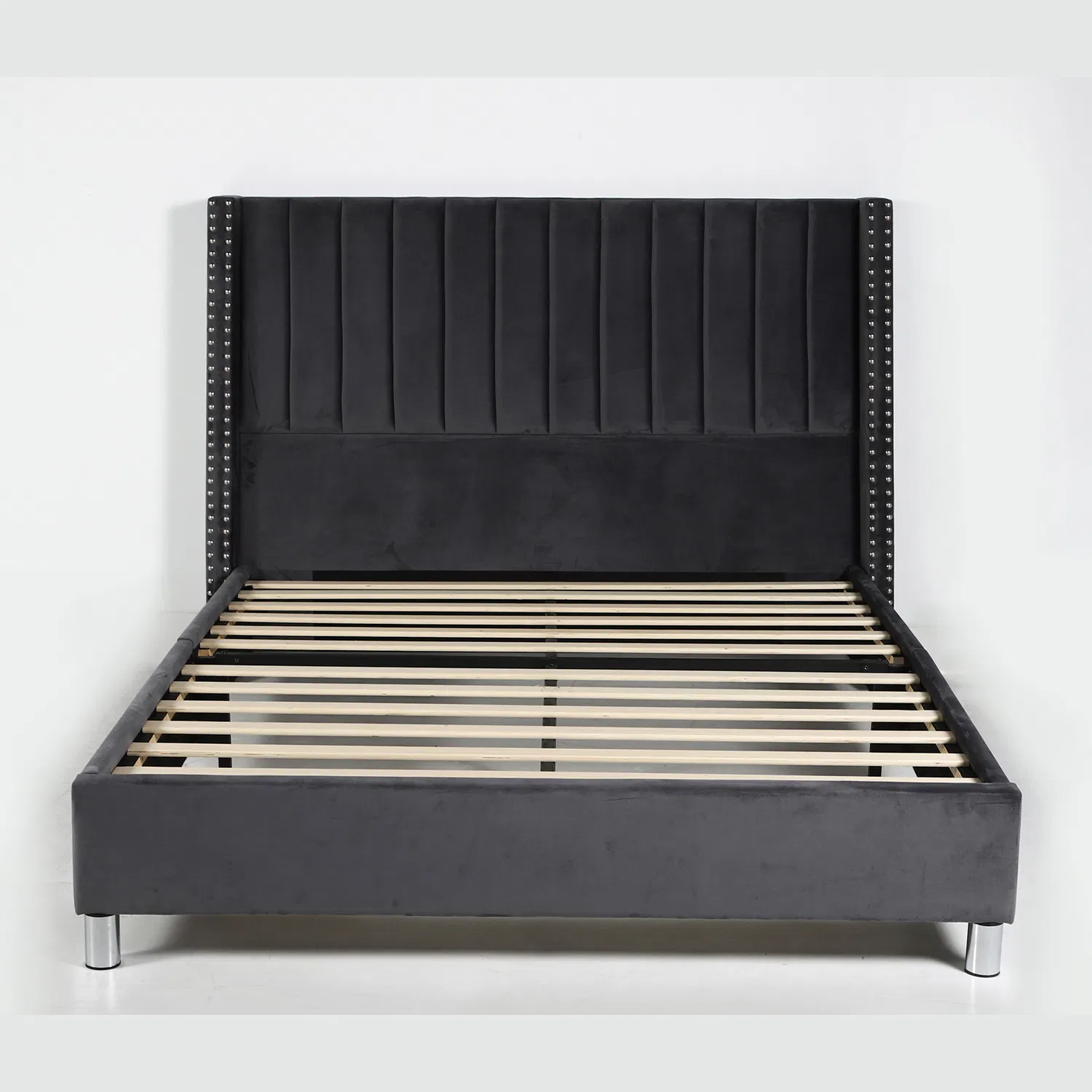 Cama de Casal Estrutura Estofada Cama Plataforma com Cabeceira Alta Encosto Lateral