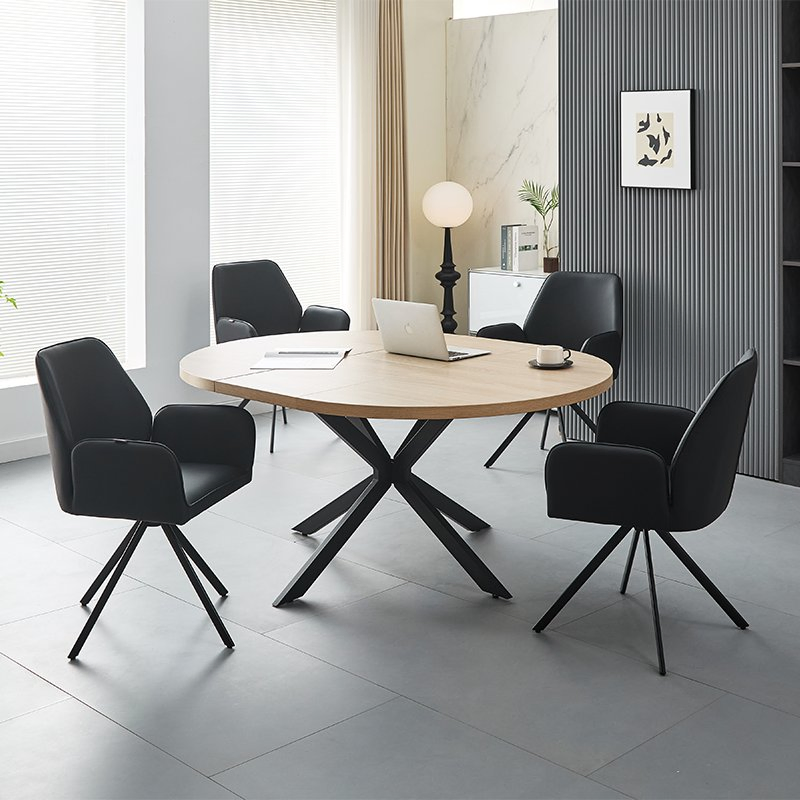 Mesa de Jantar Redonda Extensível de Madeira Natural Nórdica para Sala de Estar