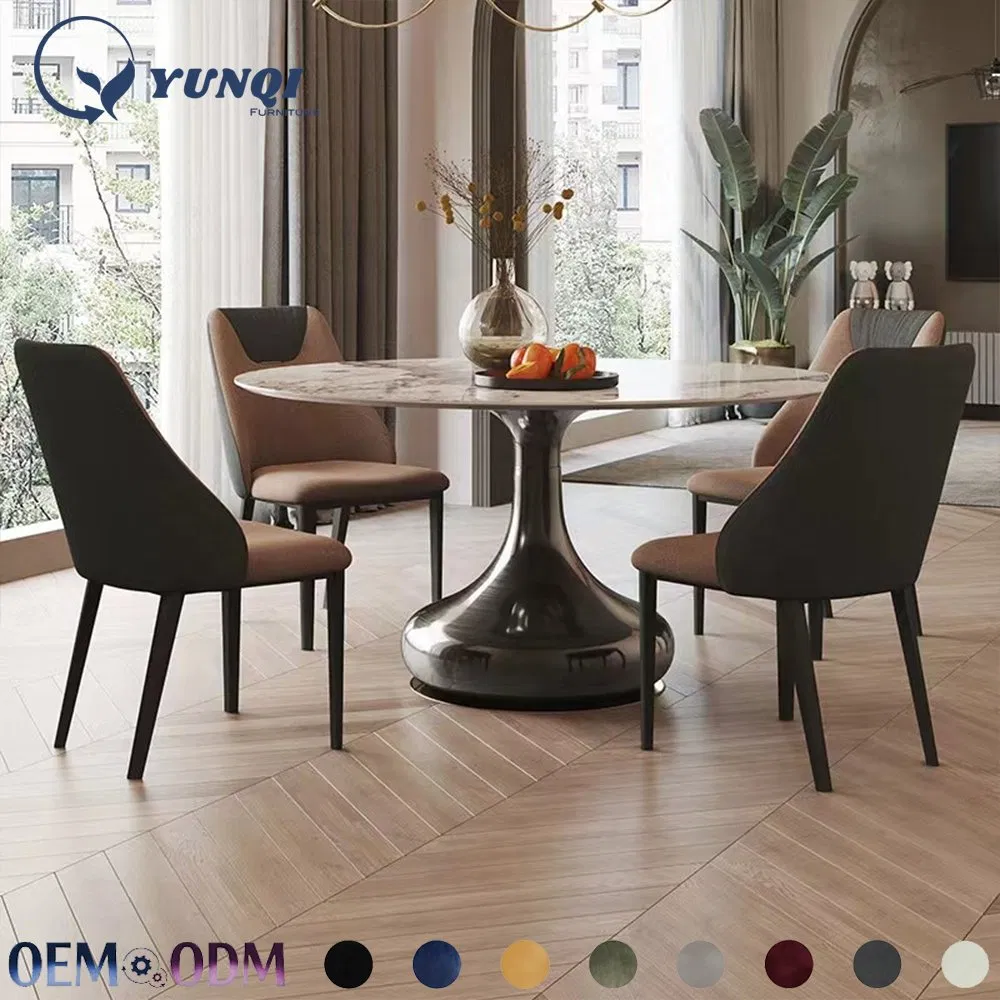 Mesa de Jantar Redonda Personalizada em Mármore de Luxo Moderno Nórdico com Estrutura em Aço Inoxidável de Alta Qualidade e Novo Design em Lousa Branca
