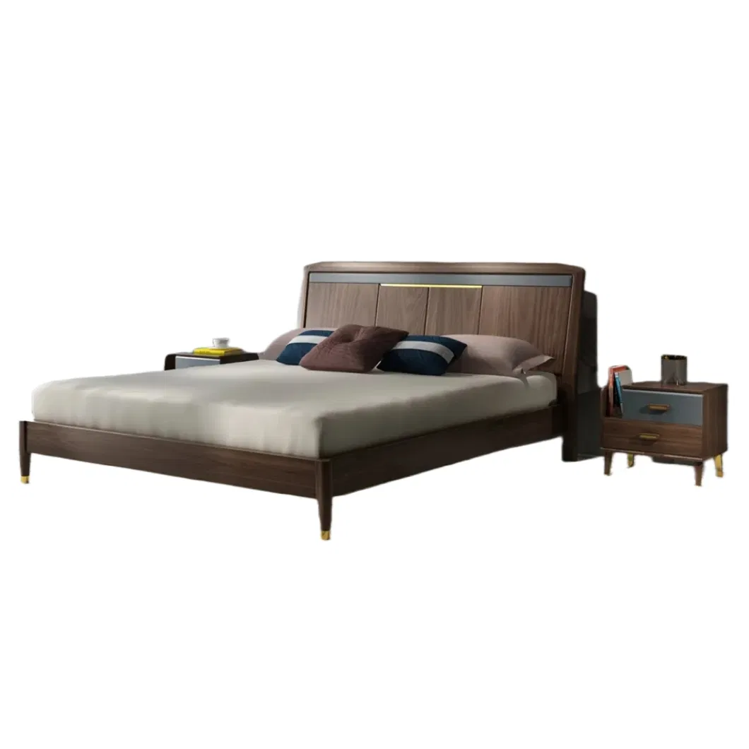 Cama de luxo em plataforma baixa de madeira branca, estilo minimalista italiano do norte da China, cama de casal em madeira de cera